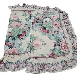 Vintage Set of Two Floral Pillow case Shams Ruffle Trim Cottagecore Shabby Chic